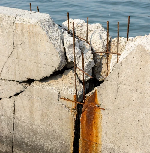 Cracked seawall cap needing repair