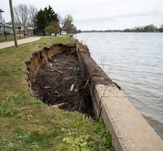 Seawall with soil washout behind it