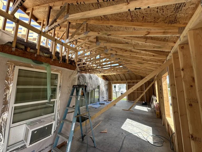 Interior wall framing of a home addition in The Villages, Florida, by JSC Contracting