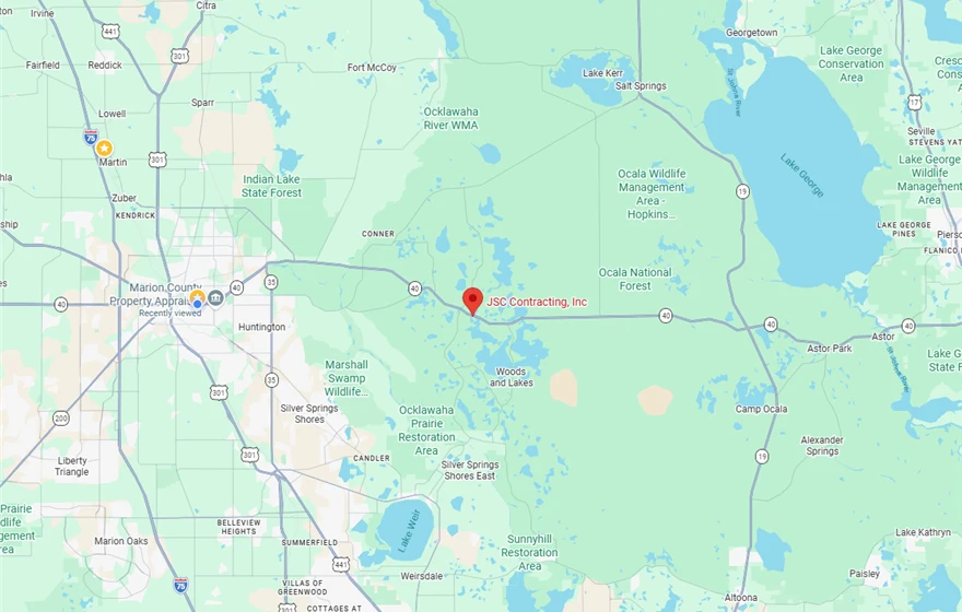 Map showing JSC Contracting at 16455 E Hwy 40, Silver Springs, FL