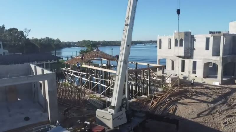 Boathouse Roof Truss Crane Set Aerial Crystal River Florida
