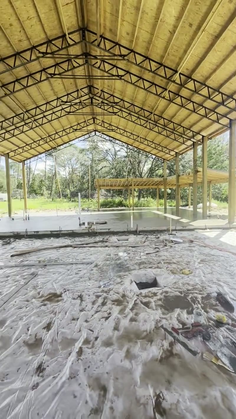 Pole Barn Steel Truss Frame Slab Prep Central Florida
